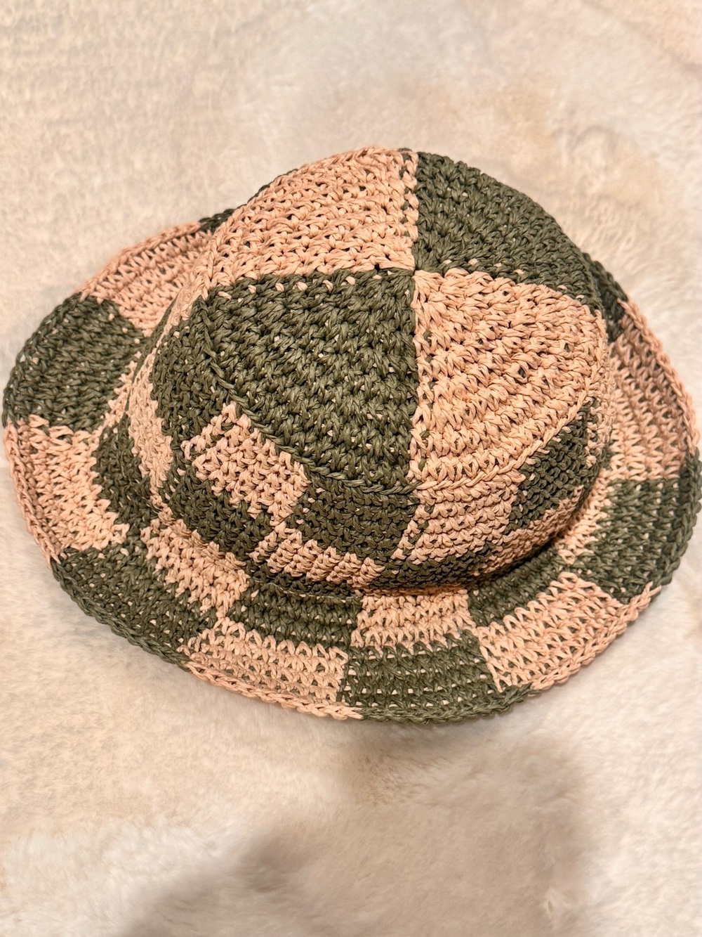 Straw Bucket Hat in Blush Pink & Olive NWOT